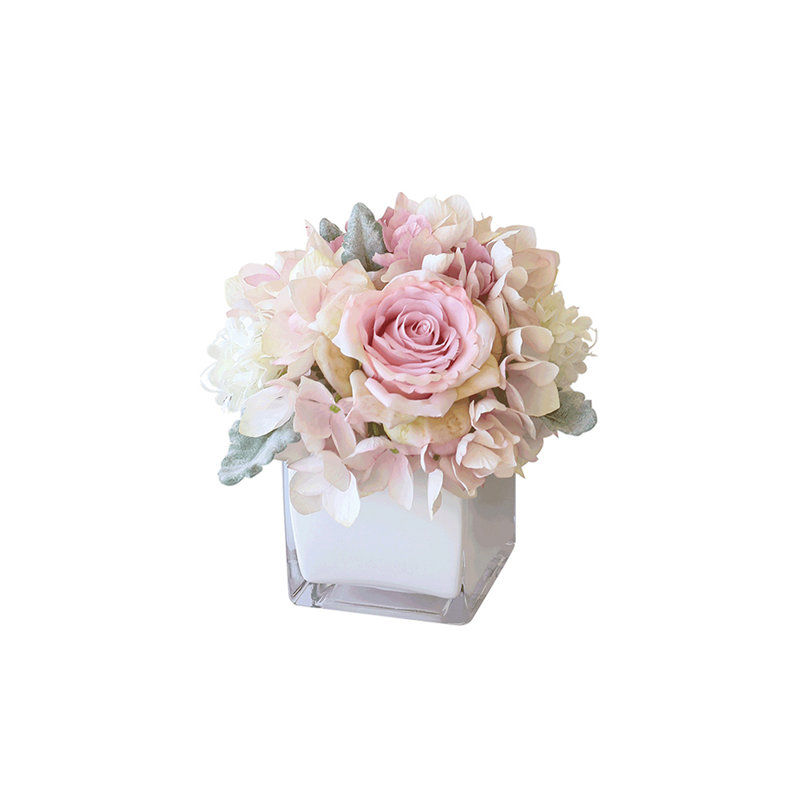House of Hampton Faux Rose and Hydrangea Floral Arrangement in Cube